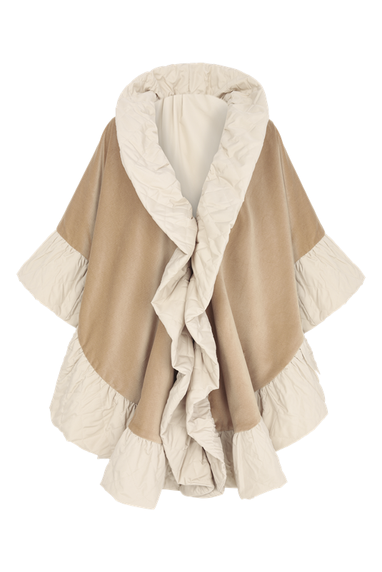 BEIGE QUILTED DETAILED VELVET SHAWL CAPE